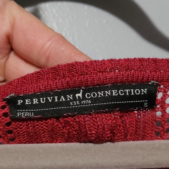 PERUVIAN CONNECTION Sweater Womens Small Red Pima Cotton Knit Tunic Top Luxe - Picture 5 of 9